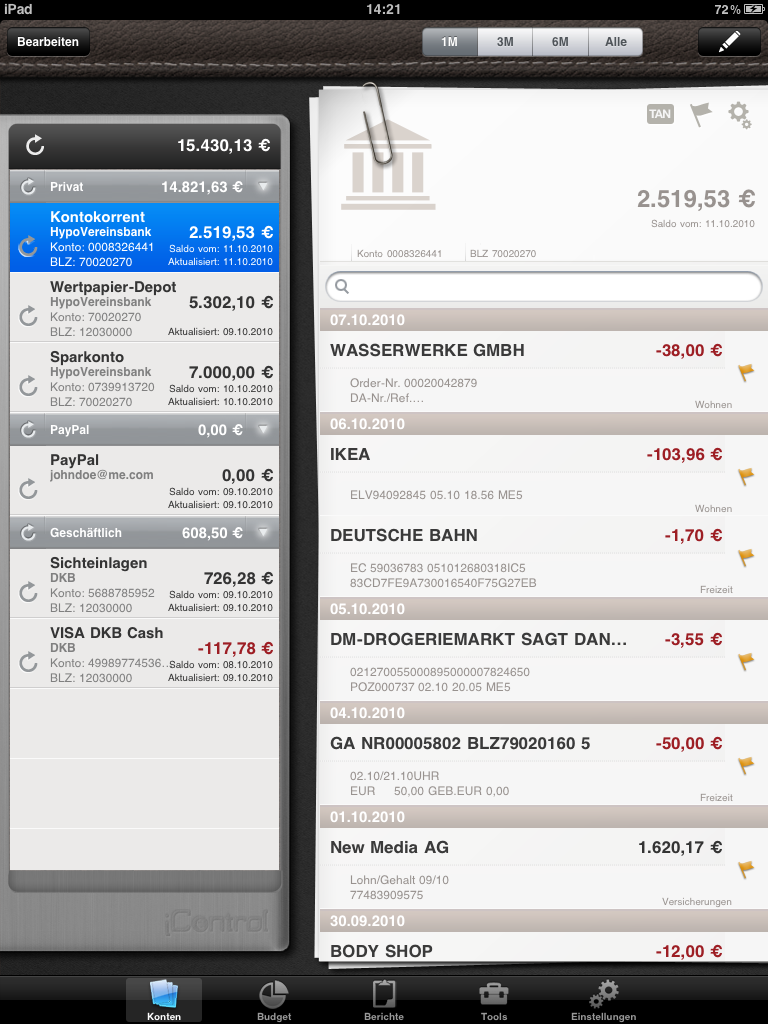 Die Onlinebanking App „iControl“ gibt es jetzt auch fürs das iPad