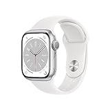 Apple Watch Series 8 (GPS, 41mm) Smartwatch - Aluminiumgehäuse Silber, Sportarmband Weiß - Regular. Fitnesstracker, Blutsauerstoffund EKGApps, Always-On Retina Display, Wasserschutz