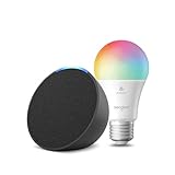 Echo Pop | Anthrazit + Sengled LED-Smart-Glühbirne (E27), Funktionert mit Alexa - Smart Home-Einsteigerpaket