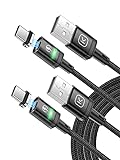 Kuulaa Magnetisches USB-C-Ladekabel, 2 Stück, 3 A, magnetisches USB-Kabel mit Typ-C-Adapter, unterstützt QC 3.0 Schnelllade-Datentransfer, Nylon-geflochtenes Magnet-Ladekabe (Black, 1M*2)