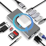 USB C HUB 13 in 1 mit kabellosem Laden, Docking Station Adapter mit 4K-HDMI, VGA, RJ45 Ethernet, 2×USB3.0, USB C 3.0&2.0, PD 100W, SD/TF & 3.5mm AUX, Kompatibel mit MacBook Pro & Andere Laptops