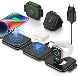 CAVN Faltbar 3 in 1 Kabelloses Ladegerät, Magnetisches Wireless Charger Ladestation Kompatibel mit iPhone 15 14 13 12 11 Pro Max Plus XR XS 8+, iWatch Ultra 9 8 7 6 5 4 3 2 SE, AirPods 3 2 pro