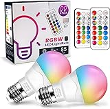 E27 LED Farbwechsel Glühbirne Dimmbar, Äquivalent 40W, Unisun 2700K RGB Schraubglühbirnen mit Fernbedienung, warmweiße energiesparende Nachtlampe (2-er Pack)